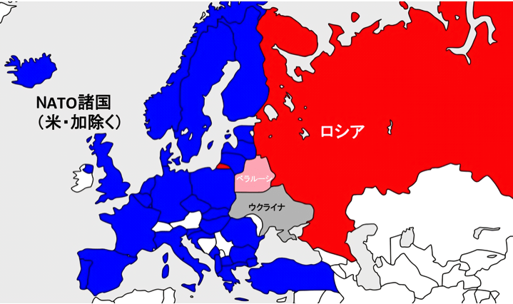 NATO加盟国とロシアの地図